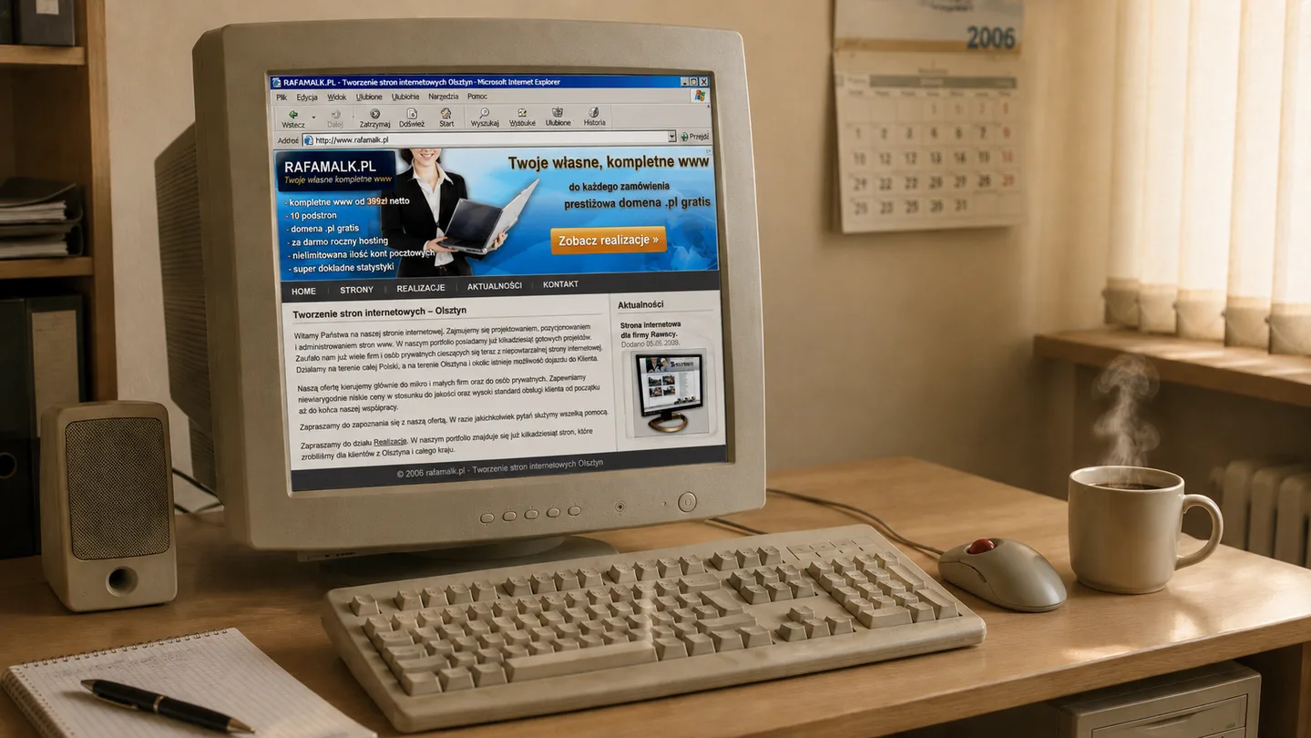 Strona rafamalk.pl z 2006 roku na monitorze CRT