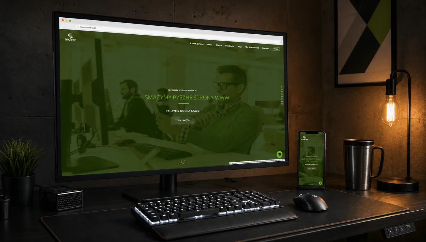 Strona malnet.pl z 2018 roku - ciemny responsive design